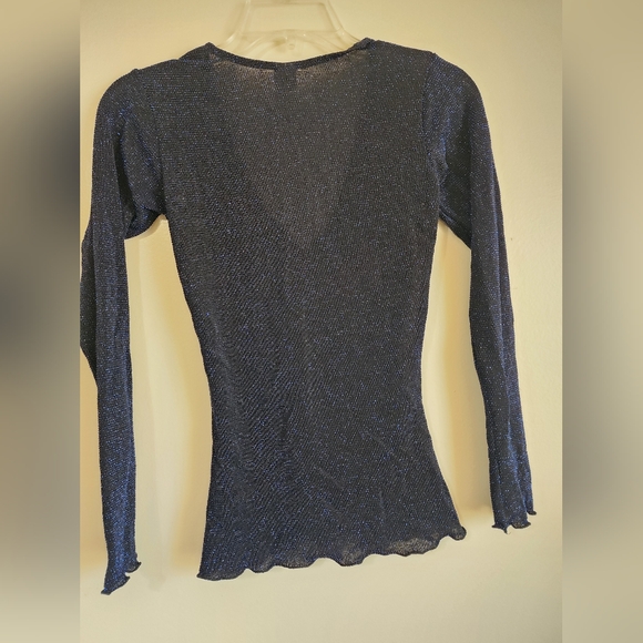 Women's Retro Blue Mesh Long Sleeve Button Blouse - Picture 5 of 5